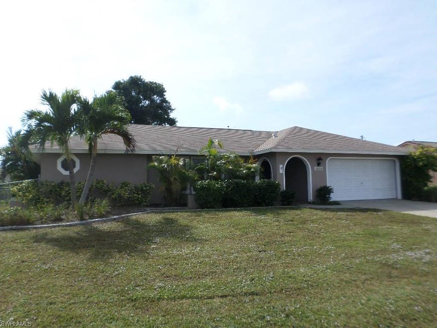 Come see this 3 bedroom 2 bath home in popular SE Cape Coral. Located just west of Del Prado and between both bridges, you will be close to many conveniences and have easy access to Ft Myers. The floor plan is a split bedroom plan with a living dining combo and separate family room. There are sliders in the dining and family room that provide access to your screened lanai. The back yard is fenced and has plenty of room for you to add a pool. The seller has painted the interior and replaced the carpets to make this home fresh for you. Agents see confidential remarks for offer instructions.