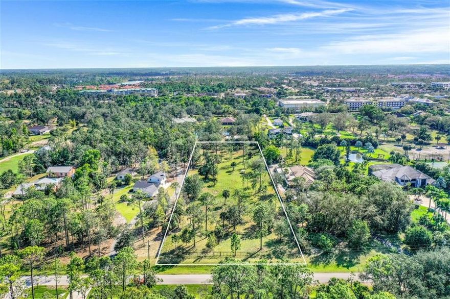 Welcome to the paradise oasis in the heart of Naples, FL. This 2.69-acre Southern exposure lot is the ideal place to build your dream home while enjoying the Naples lifestyle. Located in the desired neighborhood of Livingston Woods, West of I-75, this lot is close to beaches, shopping, dining, entertainment, and golf courses. It is a short 15-minute drive to nearby waterfront dining of Venetian Village and white sugar-sand beaches. Take advantage of this opportunity to create a dream life in Naples without HOA restrictions, allowing for many options-building an estate home with a resort style pool and tennis/pickle-ball courts or a farmhouse with horse stables and more. This lot has been cleared and is ready to build on. No Wetlands on the property, see supplements. Owning 2.69 acres in the heart of Naples, where land is limited, is a great long-term investment. Don't wait to own the only Livingston Woods lot on the market.