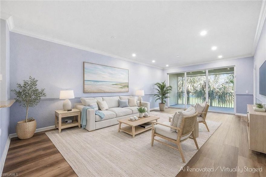 Welcome to 1191 Champions Green Way, Residence 606, a three-bedroom, two-bath coach home condominium offering 1,623 square feet of living space within a golf course community. Built in 2006, this residence features an open floor plan designed for comfortable living and entertaining.
The primary suite includes a walk-in closet, dual sinks, a walk-in shower and sliding glass doors that open to the Lanai with views of the golf course. The kitchen offers wood cabinetry, generous counter space and an attached breakfast nook. The living room features 10-foot ceilings and golf course views, while the dining area flows seamlessly within the open-concept layout.
Outdoor living is highlighted by a spacious screened Lanai overlooking the golf course and lake. Impact-resistant sliding glass doors enhance the connection between indoor and outdoor spaces. Additional features include an attached single-car garage with direct access to the residence. Community amenities include a swimming pool located directly across from the residence, as well as tennis, Bocce