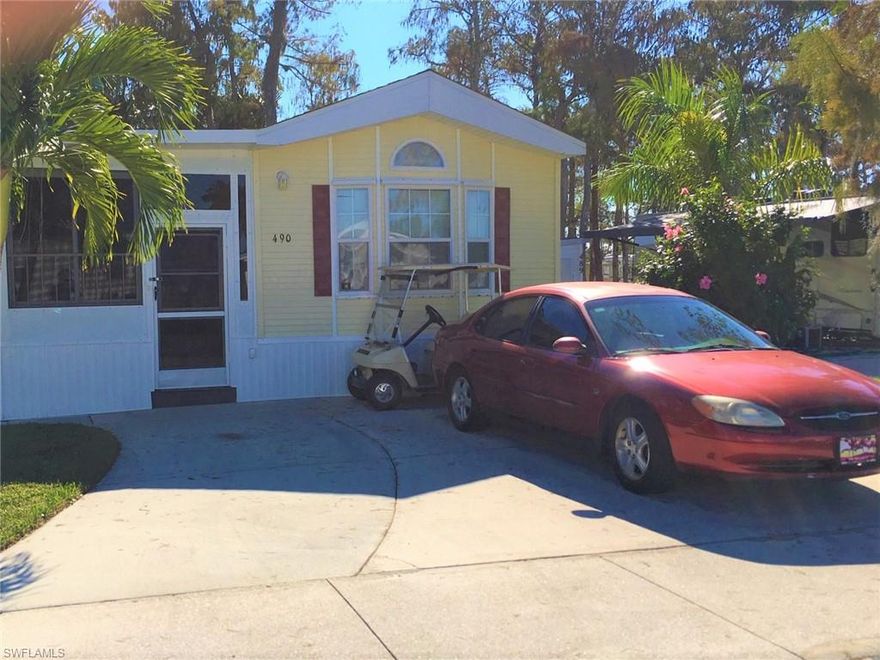 55+ Community/ Imperial Wilderness/  Take a look at this great home with lots of possibilities       1 BR, 1 BA   park model, located in an active gated 55+ community where you own the land and pet allowed with approval! This home comes with lots of upgrades to include upgraded sliders and ceramic tile in the lanai, storm protection, pest proof skirting and much more. Home offers vaulted ceilings, an open floor plan and space for visiting family. Community amenities include 2 pools, whirlpool spa, tennis, shuffleboard, large clubhouse with billiards, fitness center and card room. Great convenient South Naples location close to restaurants, shopping and just a short drive to Marco Island and Naples beaches! Included in sale: Golf Cart Pictured and Condo Car!