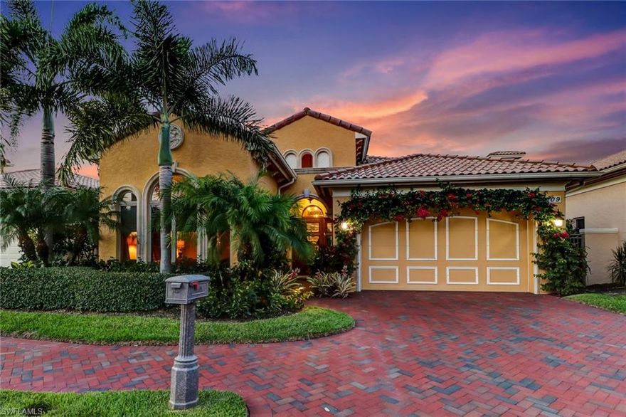 REDUCED -Tuscan inspired masterpiece with array of architecture and sophisticated finishes by Collins and DuPont offered turnkey.  This beautifully designed Cordina model in Terrabella is offering flowing floor plan, archways, spacious rooms, high ceilings and complete privacy surrounded by lush landscape and nestled on a lakefront homesite.  The details and high end finishes are evident in every room including: abundance custom millwork, custom temperature controlled 500 bottle wine cellar; hurricane impact doors & windows; custom window treatments, custom study adjacent to wine cellar. Italian inspired kitchen with wood cabinetry, granite countertops across from dining & family rooms -  ideal for entertaining. Luxurious master suite with three custom walk-in closets and accompanied by an expansive master bath. One-of-a kind outdoor oasis featuring pool, spa, outdoor summer kitchen and custom wood-fired pizza oven -Imported from Italy. Pelican Marsh is centrally located minutes away from the gulf & white sandy beach, fine dining and shops. Resort style amenities: golf course, fitness center, spa, tennis, miles of walking trails. Membership to Pelican Marsh Golf Club is optional.