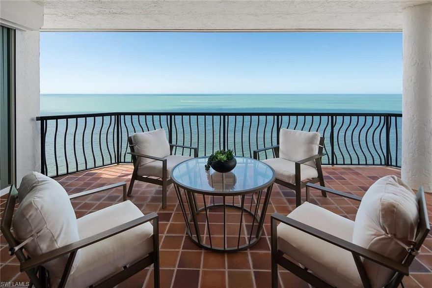 Best value! Situated along the Gulf of Mexico, you'll discover a luxurious beachfront penthouse in a boutique building, home to 24 residences. Welcome to Via Delfino, a highly coveted gem in the heart of Naples, near Four Seasons Resort and the renowned culinary delights, galleries and shops of the downtown area. This penthouse offers nearly 4,000 square feet of living space under air, providing you with freedom to personalize it to your desire. Notably, this home boasts a cherry wood library that can be transformed into an additional living or dining space. Craftsmanship of the highest caliber is evident throughout, with cabinetry adorning the library, primary baths, fireplace mantel and highlights of hand-painted European tile. Additional features include two primary baths, an abundance of closets, 10-foot ceilings, and a skylight creating an ambiance of spaciousness and natural light. The list of amenities is equally impressive, featuring an on-site manager, 60-foot swimming pool, private beach access with lounge area, a natural gas generator and a dedicated electric vehicle charger. Via Delfino 902 is designed for the ultimate resort living.