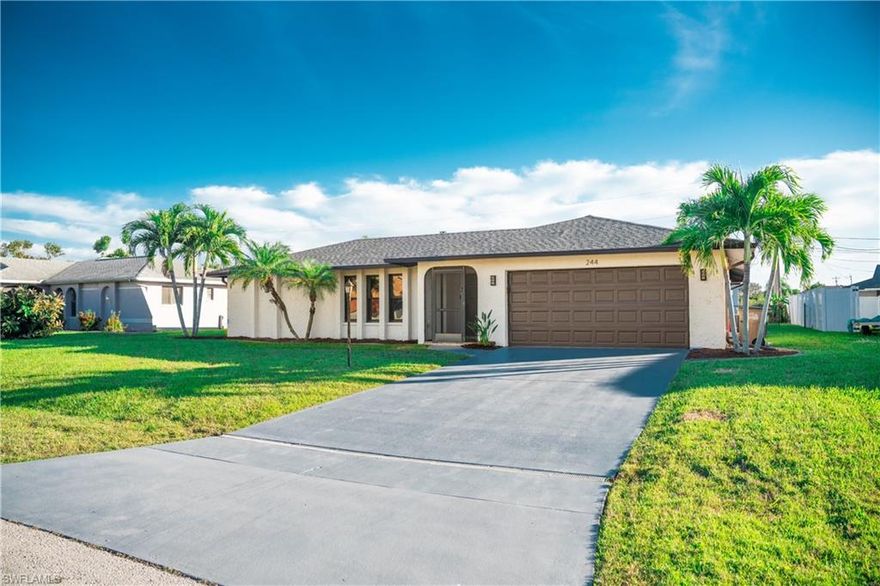 Come take a look at this move in ready Cape Coral pool home. Centrally located on the tranquil desirable pelican neighborhood. The screened front porch entry welcomes you to this beautiful property  that features 3 bedrooms 2 bathrooms, tile and wood floors, hurricane proof Impact windows, an in-ground pool with a paved screened-in spacious back porch that is perfect for entertaining, a fenced in yard, a shed with plenty of room for extra storage and a newer 2020 roof. The property is only about a 10 Minute drive to down town Cape Coral and the Mid point Bridge.