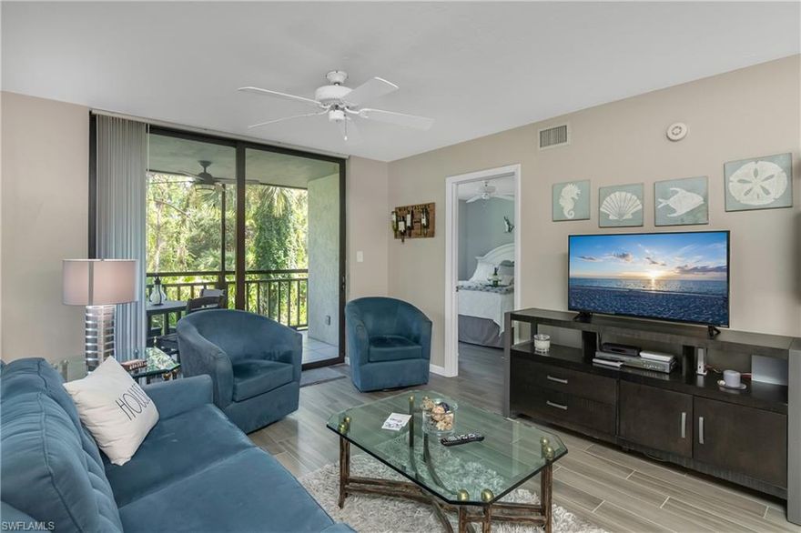 NO DAMAGE FROM THE HURRICANE! AMAZING opportunity to own your piece of PARADISE. This beautifully updated 2BR/2BA TURNKEY, 2nd floor unit offers the ability to generate income on rentals or a great place to call home when you want to enjoy the Bonita Bay lifestyle. Open living/dining area, a generous lanai space, a large MBR & guest BR.  There is plenty of room to entertain guests! This home is perfect if you are looking for your personal Bonita Bay haven, or if you are searching for an investment property! Wild Pines is a highly sought-after enclave in BB as owners enjoy the ability to rent weekly, giving them the opportunity to optimize their income potential. Included in the annual master fee is the use of many amenities including the Wild Pines pool, tennis courts, BBQ Grills, Backwater Jack's Restaurant, 4 parks, 12 miles of hike/bike trails, pickleball, bocce, a private beach club on the Gulf of Mexico and so much more. Join Bonita Bay's esteemed country club for additional amenities such as state of the art fitness center, use of several onsite restaurants, golf, tennis and use of the Breezeway pool and restaurant. Wild Pines is a true gem in the heart of Bonita Bay!