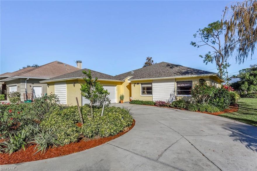 BEST VALUE IN Willoughby Acres! New Roof in 2018. This is an ideal starter home for a new family looking to take advantage of this fantastic family-oriented North Naples community. This property also has the potential to be an ideal rental property. Some of the interior features of this home are vaulted ceilings, large Master Bedroom with hardwood floors, 2 other bedrooms and a large home office. The open eat-in Kitchen with island has room for a large dining table. Large screened lanai overlooks the beautifully landscaped back yard. Do we mention room for a Pool! Owner has applied his green thumb to the landscaping which offers Clusia, wild coffee, and cocoplum hedges, enjoy picking fruit from your own Mango and Myers lemon trees. NO HOA FEES!