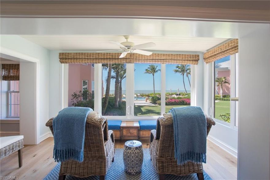 Gulf front living at its finest! This beautiful first floor villa was featured in the prestigious Naples magazine and has all the bells and whistles. This fully remodeled unit features a luxurious beach lifestyle with 2 bedrooms and 2 baths, wood floors throughout, a beautiful designer kitchen, impact windows and doors, private deck and sitting area that is accessed through each bedroom, and a living space that is an entertainer’s dream. Start your day enjoying the peaceful views over Doctor’s Pass off the private deck, then relax by the pool or on the beach just steps from your door, and finish your day watching fabulous sunsets right from your living room. The undercover parking space features a spacious extra storage area and is only steps away from your front door. This one of a kind villa is rarely available. You won’t want to miss this incredible opportunity. Take a tour of this home today!