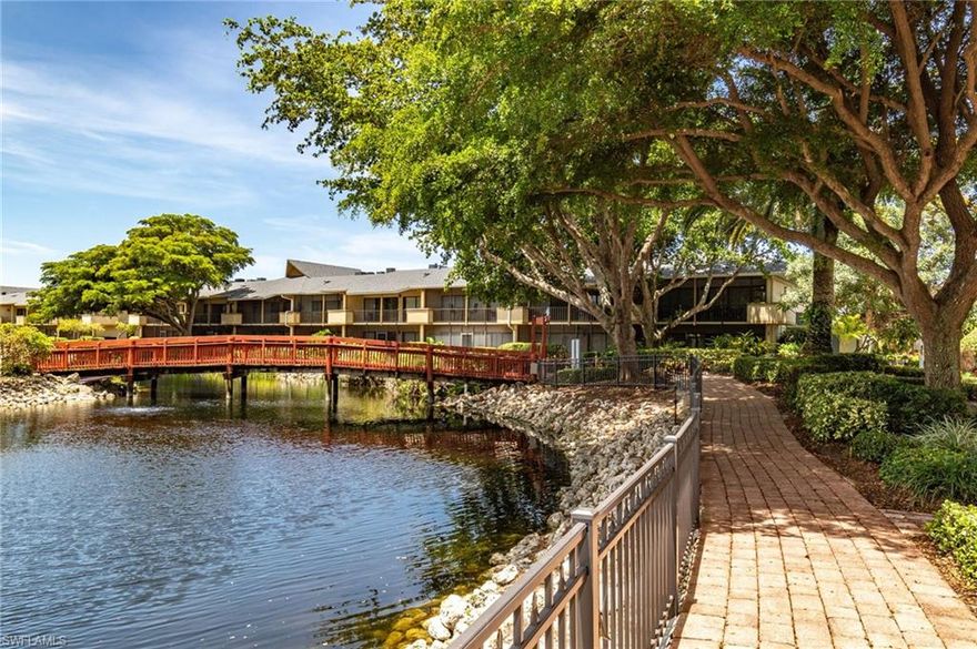 Great Naples Location.  This 2 bedroom 2 bath condo is within walking distance to shops & restaurants.  The Gulf of Mexico Beach is less than a mile away.  Park Shore Resort is a quaint community with lush landscaping, waterfall, pond area with turtles, fish & birds.  Ammenities include a resort style pool, hot tub, grilling area, sunning/relaxing area away from pool, tennis, racquet ball, hoops, volleyball.  Condo is offered turnkey with all furnishings.  There is an onsite rental program.   Don't miss this opportunity.