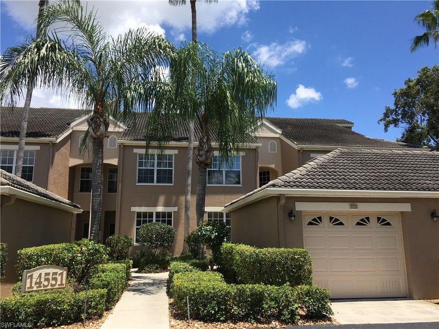 Enjoy the water views from the Lanai of this spacious, first floor 2 Bedroom 2 Bath condo.  Condo has neutral paint and features upgraded tile throughout.  Kitchen includes newer stainless refrigerator and dishwasher, lots of cabinets and it opens to a bonus room that can be used as a Den, Family Room or Dining Room.  Master bedroom is located at the back of the condo with water views from the window and has a a slider that opens to the large Lanai with water views.  There are roll down storm shutters on the Master bedroom window and the Lanai.  The large utility room with lots of storage and the detached one car garage with pull down stairs that is located directly in front complete this move-in ready condo.  There is a lap pool just steps away as well as Parker Lakes resort style community pool with spa and clubhouse with fitness room.  The community park has tennis courts, pickle ball, racquetball, basketball, play area, BBQ areas and a fishing pier with Gazebo.  Close to beaches, shopping, hospital and restaurants.