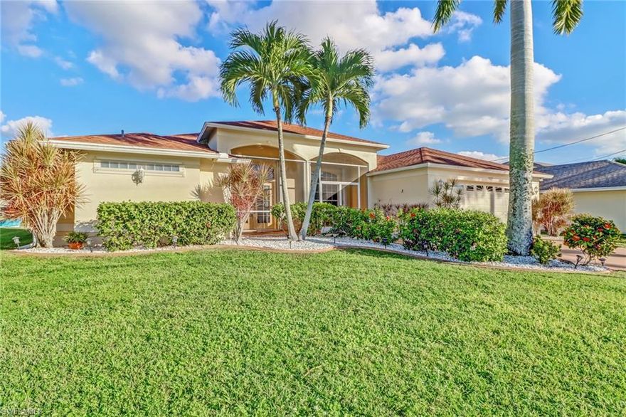 **MOTIVATED SELLER ** Immaculate Gulf Access Pool home in desirable SW Cape Coral! Great boating access with only one bridge and NO LOCK!  First impression curb appeal is breathtaking and features mature landscaping, concrete curbing, screened double door front entry and newer roof (2016). Attention through the front door will be pulled to the triple door slider offering an immediate view of the SOLAR HEATED POOL and canal. So much natural light! Diagonal laid tile throughout and the fresh interior paint job gives this home an additional bright and open feel. BRAND NEW WINDOWS (2020)! The kitchen is spacious and open to both the living area and dining area, making this an ideal setup for entertaining. Plantation shutters recently installed! Main bedroom suite features pocketing double door sliders with a water view and is very spacious. Main closets have built in custom shelving. The main bath suite is newly remodeled with dual sink vanity, quartz counter tops, custom mirrors, natural lighting and a gorgeous tiled walk in shower. Spacious under cover lanai, custom pool and BRAND NEW Composite deck walk around dock and boat lift. Take advantage because this one will not last long!