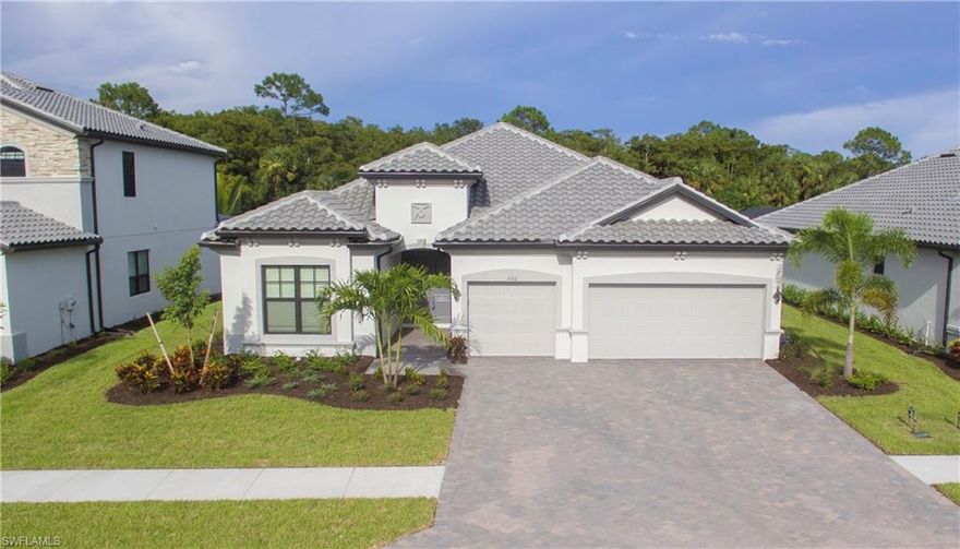 BRAND NEW Summerville II model in the upscale community of LaMorada.  This Amazon Smart home boasts 2,444 sq. ft. of living space under air with a large, open floor plan. The kitchen has an abundance of cabinet space, stainless GE Profile appliances, natural gas range, double ovens, white raised panel cabinets, 6x36 driftwood color porcelain tile throughout and an 11 ft. counter height island with quartz counter top that is open to the great room and dining area. The master bedroom suite has 2 walk-in closets with wood shelving, a large shower, detached tub and double sinks. The 2nd and 3rd bedrooms have their own bathrooms as well. The extended paver lanai includes a custom outdoor kitchen with back splash and gas heated pool and spa with an eastern exposure with beautiful private views of the preserve. The 3 car garage has a painted flecked floor. The 13,000 sq. ft. community center includes a large pool with lap lanes and water bowls, poolside bar serving food and beverages, hot tub, culinary arts demonstration room, movie theater, social room, card/craft room, state of the art gym and exercise room. There are also tennis courts, pickleball and bocce ball as well as a dog park.