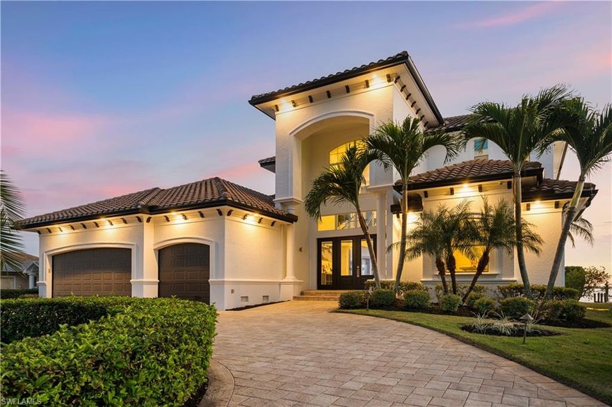 Hands down one of the most stunning homes in Cape Coral. This exquisite home boasts over 4,600 sqft of living area w/ 4 beds (plus office), 5 baths & a 3-car garage situated directly on the Caloosahatchee River just mins from the Gulf of Mexico. With contemporary designs throughout the indoor & outdoor living areas, this home is a modern masterpiece. The gourmet kitchen features high-end European appliances, gas & induction cook-top, HUGE island, & plenty of seating to easily entertain dozens of guests. The home has 2 master suites in addition to 2 guest beds featuring a Jack & Jill bathroom. Take in the breath-taking views from the upper/lower master suite all while overlooking the beautiful sunsets & sunrises on the river. If you're not feeling up to taking the stairs, just use the elevator to get to the second floor! The lanai also features an outdoor kitchen w/ expansive bar seating, a fireplace, sundeck, outdoor shower, spa, & SO MUCH MORE! The dock is a captain's dream featuring: 2 boat lifts, canopy, & 2 jet-ski lifts. The boat lifts are rated for 40,000 & 12,000 lbs. This stunning Southern exposure home is being sold turnkey with all furnishings, just bring your toothbrush!