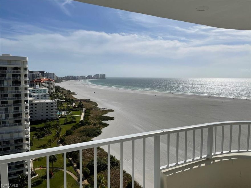Rarely available front corner unit facing South and West. Large wrap around balcony to see the long crescent beach view and amazing Sunsets all year long. Lots of windows and light all day. New Hurricane Impact Windows and Doors and unit is freshly painted. This condo also has Hurricane shutters for added protection. Fully Furnished. Ready for a new owner.
