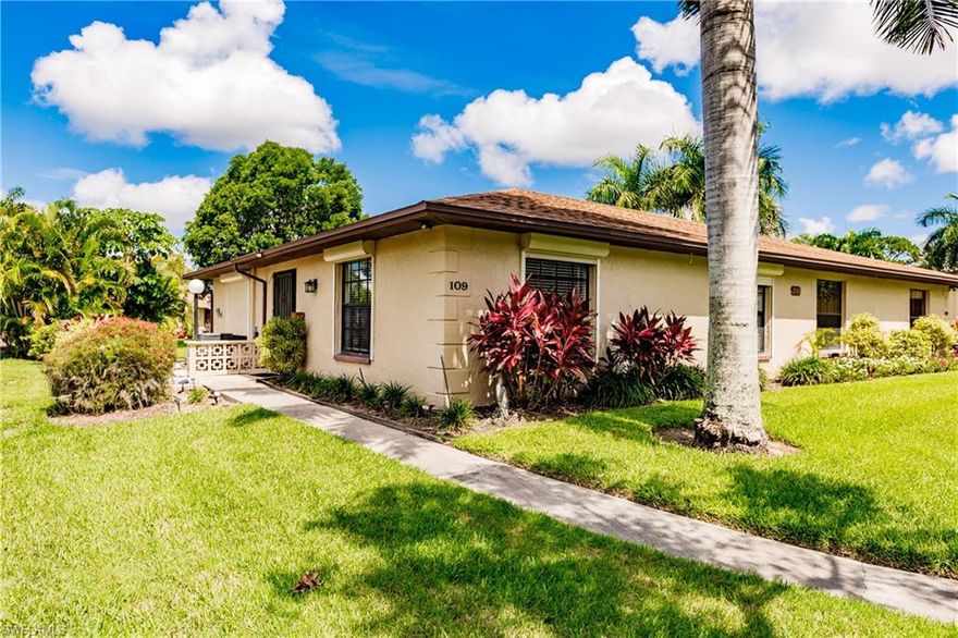 Discover this charming, attached Villa in a 55+ community Forest Creek Villas, nestled in the ever-growing, fast developing heart of Downtown Bonita Springs. Offered turnkey this home is move-in ready with everything you need. The HVAC is just ONE YEAR OLD ensuring comfort year-round. Enjoy relaxing or entertaining on this amazing patio that overlooks are large, lush yard. Located just steps away from the community pool. This Villa offers the perfect blend of low maintenance convenience and tranquility. Living here you'll be within walking distance of a vibrant walkable downtown filled with dining options, breakfast spots, breweries, the library, coffee and wine bars, Riverside Park with plenty of entertainment, the Food Truck Park plus so much more!