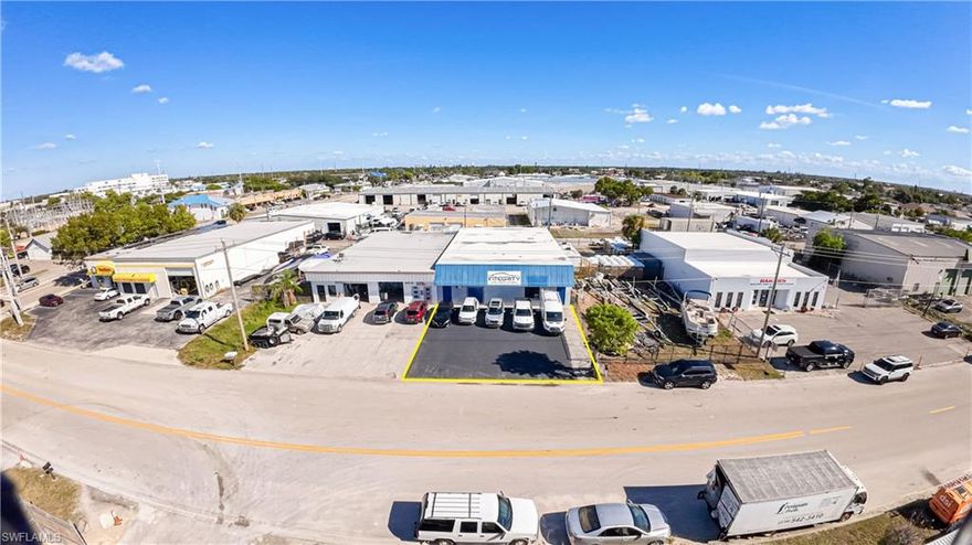 Rare industrial flex opportunity in Cape Coral zoned I — Industrial. This 4,250 square foot building sits on a 7,500 square foot lot and features two fully air-conditioned units, each with its own private office space, garage and bay areas, and large overhead door. Blacktop and concrete parking on site. City water and sewer available with assessments paid. 

Unit one is leased through February 2028 with a 5% annual rent escalation, generating immediate income from day one. Unit two delivered vacant at closing — equipment and contents available for purchase, contact agent.

Ideal for owner-user or additional rental income. Year built 1977, effective year 1984. New roof permitted 2023. Prime location with easy access to major corridors. Not in a FLOOD zone.