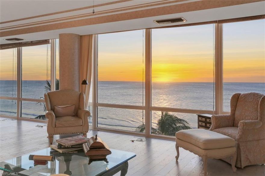 You can't get any closer to the beach!  Great elevation ..3rd living level. Enjoy breathtaking panoramic views of the Gulf of Mexico from this meticulously maintained condominium in Le Parc. Large glass windows and sliders allow for magnificent gulf-front views from nearly every location. Watch the dolphins play and enjoy the sunsets from the screened lanai with unsurpassed views. This stunning, one of a kind unit is ready for your design and finishing touches. The large lanai and outdoor area are perfect for entertaining and the interior spaces blend seamlessly with the outdoor living space. This rarely available condominium comes with two parking spaces in the attached garage as well as access to the private 1-1/4 mile lighted Park Shore Beach promenade. Le Parc residents enjoy a variety of amenities such as a breathtaking beachfront pool and spa, a modern fitness facility, sauna facilities, a Har Tru tennis court, 2 guest suites and a large reception room with a catering kitchen.  Ideally located just steps to the world-famous white-sand beaches, shopping and dining of Venetian Village and a short drive to 5th Avenue South and 3rd Street South. Do not miss this rare opportunity!