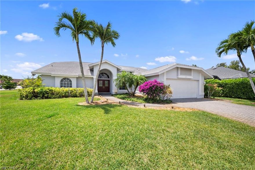 BEAUTIFUL Fountain Lakes Custom Home is in the heart of Estero, across from Coconut Point Mall. Estero is becoming a DESTINATION with the upcoming WOODFIELD ESTERO on Coconut and 41 (to be similar to Naples MERCADO) and the new Entertainment and SPORTS CENTER  HIGH FIVE, BOTH 1/4 MILE FROM this sought-after neighborhood! This Fountain Lakes home is not in a flood zone (14.5 Ft above sea level), with $380.00 per quarter assn fees that includes 9 hole par golf, pickleball, community pool and much more!! This 3-bedroom, 2-bath home provides 2,047 square feet (3100 sq ft total) of comfortable living, offering the perfect balance of space and easy maintenance. Some of the features include Soaring Ceilings, Impact glass 8 ft sliders, WHOLE HOUSE GENERATOR, oversized garage (672 sq ft),  the spacious primary suite is designed for comfort and accessibility, featuring a walk-in closet, a separate soaking tub, and a walk-in shower and much more. A wonderful calendar of social and neighborhood activities, dining, shopping, and entertainment, a short drive to Southwest Florida’s beautiful Gulf beaches, and close to Southwest Florida International Airport. PRIDE OF OWNERSHIPSHINES THROUGHOUT THIS IMPECCABLY KEPT HOME!