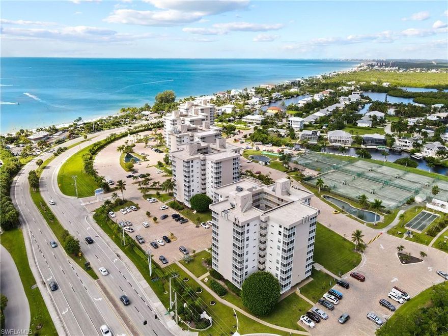Beach and Tennis Club, building #5, 6th floor condo with a beautiful view of the Gulf of Mexico out the living area window.
Offered turn/key furnished with washer/dryer
Atrium on ground floor , perfect for friendly gatherings of neighbors.
Located on 15 acres across from Barefoot and Bonita beaches offering tennis, pickle and bocce ball.
Owners and renters play free at the popular tennis club.
2 heated swimming pools .
Building #5 is positioned at the back bay with boat slips for rent on the channel when available.
Leisurely ride on Fish Trap Bay to the Gulf Mexico.
Trailer parking and kayak racks also for rent.
Restaurant located at building # 1.
Eat indoors or outside in the tiki hut.
Beauty salon in building # 3.
The Beach and Tennis has it all.
Walk across the beach rd to Bonita Beach and Doc's beach house.
Doc's offers fun water toys and cabanas for rent, indoor and outdoor dining on the beach.
Close to area shopping, restaurants and just 20 miles to Regional Southwest airport.
Great rental potential with 3 day minimum rentals.