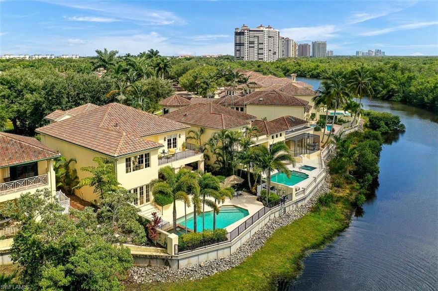 This private, exclusive enclave can only be accessed through a stately gatehouse, staffed 24 hours. This custom designed estate home, boasting 4972 sqft, features 4 spacious bedrooms and 4.5 baths. The minute you enter through the solid oak front door you are met with soaring ceilings & an abundance of warm natural light throughout. The flowing first floor features a great room and adjacent gourmet kitchen, complete with Mele appliances, a wine refrigerator, formal dining, master & guest suite. Relax at the end of the day in your serene master suite steps from the the saltwater pool. The beautiful staircase leads to the second level with 2 additional bedrooms, 2 full baths, a sitting area and spectacular balcony overlooking the pool and estuary. The patio is the perfect place to entertain, enjoy the spectacular sunsets. Bay Colony Beach Club offers indoor & poolside dining w/ tiki bar & lounge chairs, beach umbrellas, towel & food & beverage service Gulf front. Residents also enjoy a private gated access to the Ritz Carlton Beach Resort. The on-site Tennis Club provides 6 Har-Tru courts w/ Pro Shop & terrace. Bay Colony Golf Club & Pelican Isle Yacht Club memberships available.