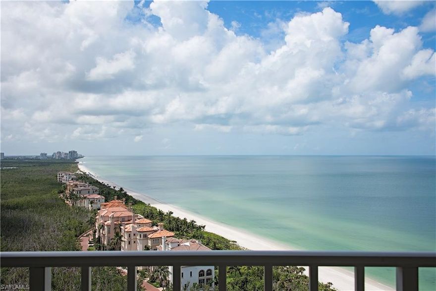 C.14922 - Live where Eagles soar! Contessa is renowned for its private dramatic panoramic forever views, which are fully on display from this 18th floor JEWEL. This gem offers maple flooring in all main areas, custom lighted dining wall display cabinets, warm wood raised-panel kitchen cabinetry, granite, Sub-Zero, Wolf, and Kitchen-Aid appliances and rich mahogany serving bar with Sub-Zero wine cooler. The Gulf-side Master Suite enjoys floor-to-ceiling westerly windows, showcasing Gulf Views, with direct access to the 40’ Gulf-Front main screened lanai. Master bath touts marble flooring, walls, and generous marble steam shower. The En-Suite guest room serves as a multi-functional bedroom/den/family room, with his/her built-in desk and custom king Murphy bed tucked behind paneled hardwood doors. Enjoy the prestige of both Bay Colony and Pelican Bay membership privileges including Signature Concierge Services, 3 private Beachfront Dining Clubs, attended Beachfront Services, Active Tennis Club, 2 ½ miles of pristine sugar white sandy beach to call your own, nature walking and bike paths, expansive fitness and Community Lifelong Learning Center.