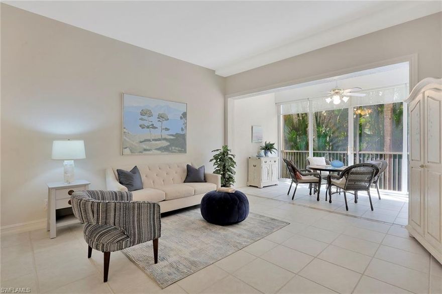 Beautiful 2-bedroom plus den second-floor unit with an extended floor plan and glass sliders opening to the balcony with quiet and tranquil views, excellent for bird watchers. The main living area is complimented with tile floors with the bedrooms having wood floors. The kitchen features neutral cabinets offset by sleek quartz countertops. The master bath has dual sinks, a separate shower and soaking tub. An oversized two-car garage located under the building is offered for your convenience with easy elevator access. Steps to The Breakwater clubhouse, pool, sauna, fitness center and spa.