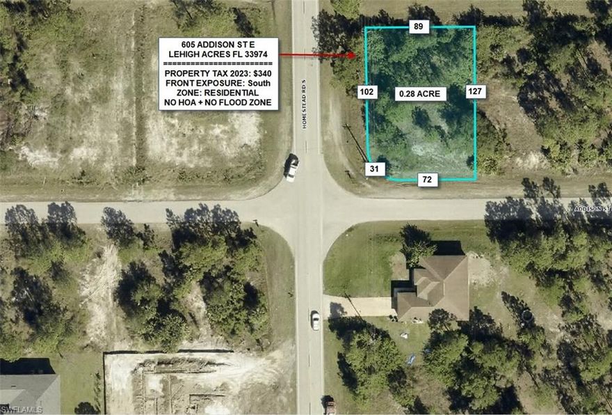 Highly desirable corner lot in a very popular area of Lehigh Acres, NO HOA, NO CDD, NOT in Flood zone, many new development is going up in the area, taxes are low, buy now before price goes higher and build later.