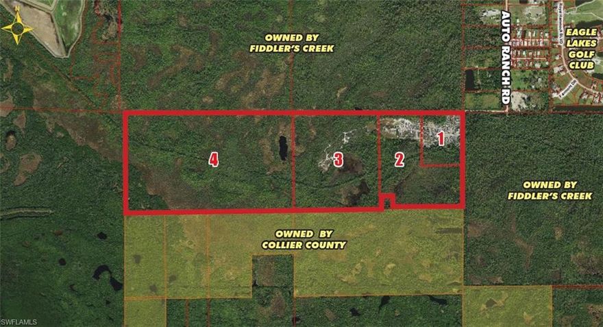 Assemblage of 4 lots, totaling 157 +/- acres, located off US 41(Tamiami Trail E), approximately 4 miles east of Collier Blvd in an area of substantial growth. There is a high demand for large acreage parcels in this trade area. The supply of development land in this area is constrained by surrounding Conservation land. 
With Rezoning & Amending the GMP (Growth Management Plan, this site will be an ideal site for Single Family development or an RV Park.