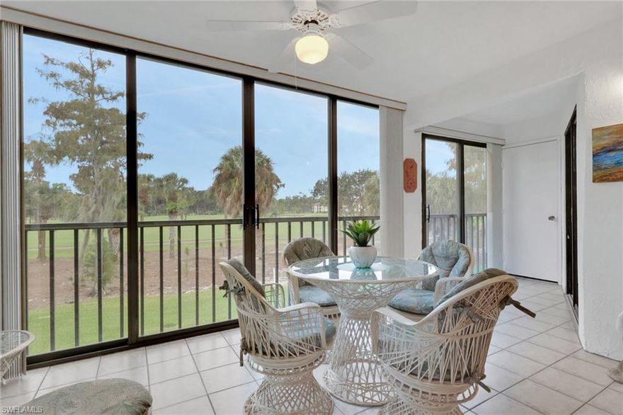 Welcome to this inviting second-floor Fox Haven condo, where peaceful golf course views and daily sightings of soaring eagles set the tone for relaxed living. Step onto the glass-enclosed lanai and enjoy a front-row seat to nature and the fairways—your own private spot to unwind morning or evening. Inside, the home features thoughtful updates, including refreshed kitchen and bathroom cabinetry with granite countertops, upgraded sinks and faucets and hardware. Tile flooring flows throughout the main areas for easy maintenance, with cozy carpeting in the guest bedroom. The living room offers a comfortable place to gather, complete with a reclining theater loveseat and electric reclining sofa. Offered turnkey, you can simply pack your bags and start enjoying everything Fox Haven and the Foxfire community have to offer. Golf enthusiasts will love the championship 27-hole Arthur Hills-designed course, offering lush fairways and pristine greens. The clubhouse is the social heart of the community, featuring a state-of-the-art fitness facility, a full-service restaurant, and a lively bar & grill—perfect for unwinding after a day on the course. Endless Activities with 3 Har-Tru tennis courts & 3 bocce courts for friendly competition, community pool for sun-soaked relaxation, Vibrant social calendar filled with exciting events & gatherings. New 5,000 sq. ft. second-floor Wellness Center, Revamped Grill Room & expansive outdoor dining with fire pits & casual seating, New stand-alone "Halfway House" bar & grill—the perfect stop between rounds. Situated just 5 miles from Downtown Naples’ famous 5th Avenue, you are minutes from world-class shopping, dining, and white-sand beaches. Plus, with easy access to I-75 and RSW Airport just 30 minutes away. Come experience the luxury, leisure, and lifestyle that make Foxfire truly exceptional! At Foxfire Golf & Country Club, every day feels like a resort getaway.