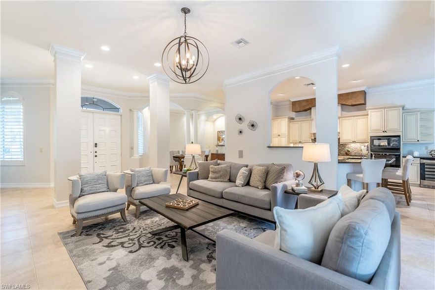 GREAT LOCATION! Less than 1 mile to the BEACH! 4 bedroom + den 3 bath single family home. 2nd floor is entire 4th bedroom or flex space. Many upgrades on the interior and exterior of home. *NEW ROOF and 1 AC replaced in 2019. Interior freshly painted and staged! Surround sound hook up in living area and intercom speakers throughout home. Tile and wooden floors throughout. Private pool & spa under screened in lanai. Outdoor shower and bonus shower through garage entry to rinse the sand from your feet. Fenced in back yard with western exposure. Circle drive with oversized 2 car garage. Low HOA Fees of $650 per quarter. Quiet, gated, single street cul-de-sac community of just 17 homes. Dine or shop at Mercato, Publix, Trader Joes, and Whole Foods only minutes away.