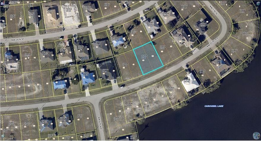 Beautiful lot available in the highly sought after NW Cape Coral area. This property is located across the street from Carousel Lake. It features a close proximity to shopping, restaurants and entertainment while maintaining the warm neighborhood feel. This is a perfect plot of land to build your future family home or an investment rental property. Don't miss out on this opportunity! It will not last long!