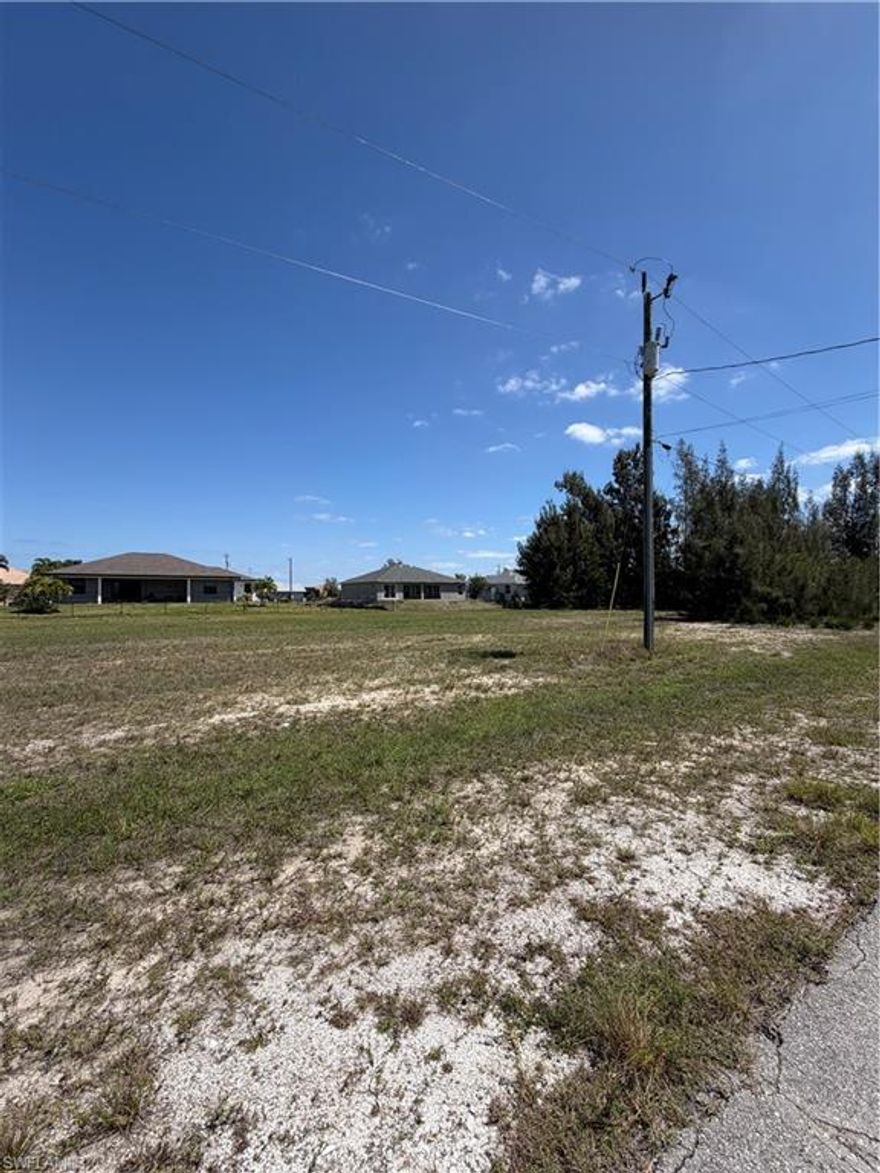 Great opportunity to own a residential lot in a rapidly growing area of Cape Coral. This property is ideally located near shopping, schools, and main roads, offering convenience while still enjoying a quiet neighborhood setting.

Surrounded by new construction and ongoing development, this lot is perfect for building your dream home or holding as an investment in one of Southwest Florida’s most expanding markets. Don’t miss out on this chance to secure your piece of paradise!