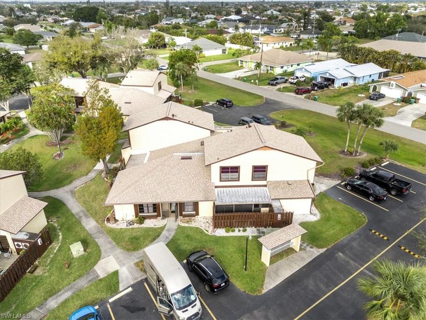 COMPLETLY RENOVATED AND PRICED TO SELL WITH INCREDIBLY LOW HOA FEES, NO FLOOD ZONE!!! 
FULLY REMODELED!!! ALL PAID ASSESSMENTS !!!MOST COVENIENT LOCATION!!! Enjoy the PRIVACY of a Single-Family Home with the 
Convenience of Townhouse living!!!!Welcome to this beautifully remodeled townhouse, offering a spacious and BRIGHT INTERIOR in a quiet 
neighborhood in sunny Southwest Florida. This home has been updated with an absolute modern touch, featuring a freshly painted interior and 
EXTRA-XXL TILES THROUHGOUT. The MODERN remodeled kitchen is completed with all-NEW STAINLESS-STEEL appliances, sleek 
QUARTZ countertops, FULL SIZE GRANITE TILES BACKSPLASH and a separate kitchen ISLAND, perfect for meal prep and entertaining. The 
bathrooms continue the luxurious theme with a MULTIFUNTIONAL featuring MASSAGE HEADS and a QUARTZ VANITY countertop. The 
FULLY TILED SCREENED FLORIDA ROOM provides additional living space to enjoy the outdoors, while the PRIVATE BACKYARD offers a 
peaceful retreat and additional STORAGE and EPOXY floor for more comfort and convenience.
Enjoy the serene setting and community amenities, including a refreshing POOL and clubhouse, ideal for relaxation and socializing. With 
quick access to main roads and nearby city highlights, you're just minutes away from shopping, dining, and entertainment. If you ate looking to 
downsize but still wanting to feel of a single-family home this townhouse offers the perfect blend of comfort, space and privacy without upkeep 
of a larger home., making this property a rare find in a fantastic location. Don’t miss out on this perfect blend of convenience, comfort, and 
value!