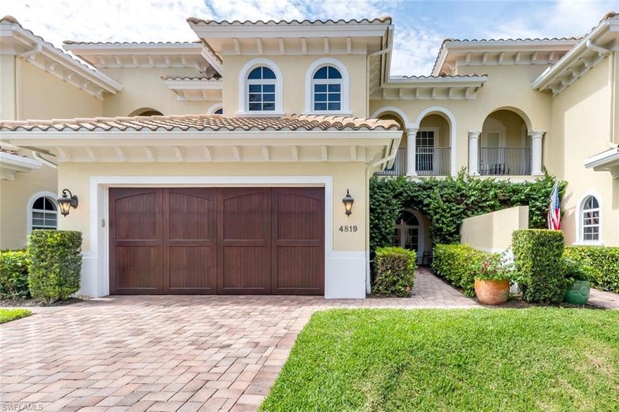 FORMER BUILDERS MODEL - BEST VALUE IN PARK SHORE! Attached villa lives like a single family home. Located on a private cul-de-sac, A+ Schools, WALKING DISTANCE TO THE BEACH, upscale shopping & dining at Waterside. As you enter into the elegant foyer the living space flows beautifully from one room to the next with custom appointments featuring tray ceilings, CROWN MOLDING, SOLID DOORS & WOOD FLOORS. The great room with triple sliding glass doors open to the private lanai and green space featuring a sparkling POOL & SPA to relax and entertain. 25' CEILING and abundance of windows provide natural light throughout. The GOURMET KITCHEN features solid wood cabinetry complimented by granite counters, ALL VIKING APPLIANCES including a 6 BURNER GAS RANGE, DOUBLE WALL OVENS & BUILT IN REFRIGERATOR. Elegant main floor with an ELEVATOR offering easy access to the 2nd floor featuring a MEDIA ROOM complete with a WET BAR & WINE COOLER, two guest bedrooms with en-suites & additional laundry room. There is MUCH TO ENJOY about this unique home.