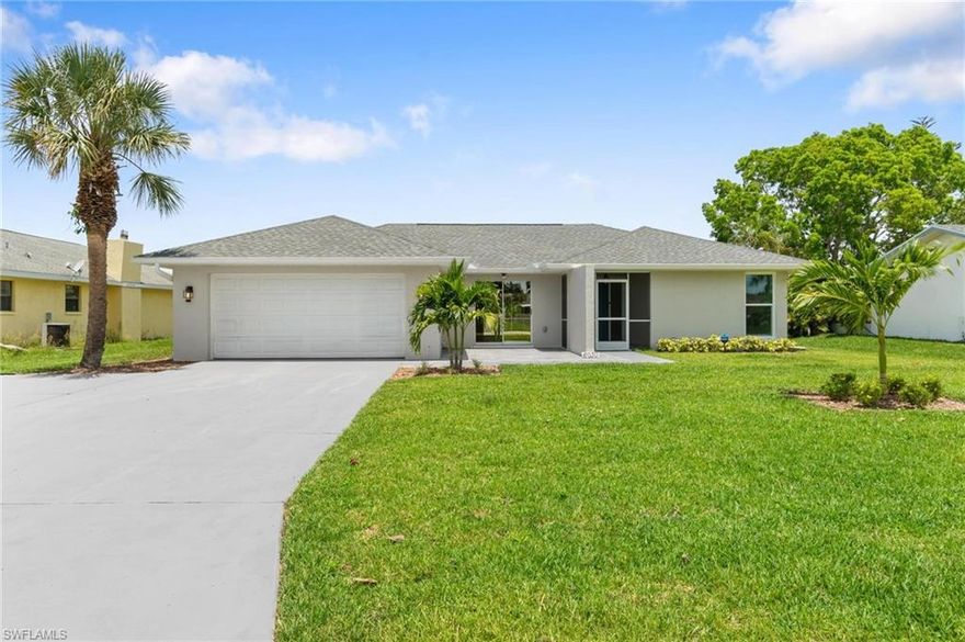 Welcome home to this stunning remodeled 3bd, 2bath residence located in the Island Park Woodlands, this well-maintained neighborhood offers a Gulf Access via a Community Boat Ramp and tennis/pickleball court at a reasonable annually cost of $240/year. This beauty has all the modern touches you could want. Enjoy a fully renovated kitchen with stainless steel appliances, quartz countertops and modern light fixtures to top it off. The entire house has been given New flooring and ceiling fans, lighting throughout as well as all New PGT Impact Windows, HVAC & ductwork, Electrical, Insulation in walls & ceilings and an Irrigation system for landscaping, New pull pump for your private pool. Step out back to your private fenced oasis with a screened-in lanai complete with pool – perfect for entertaining or relaxing after a long day! Plus it's bike and dog friendly neighborhood for those who want to get active outdoors! For piece of mind this home comes with a 1-year home warranty from the sellers. Don't miss your chance to make this charming home your forever piece of paradise.