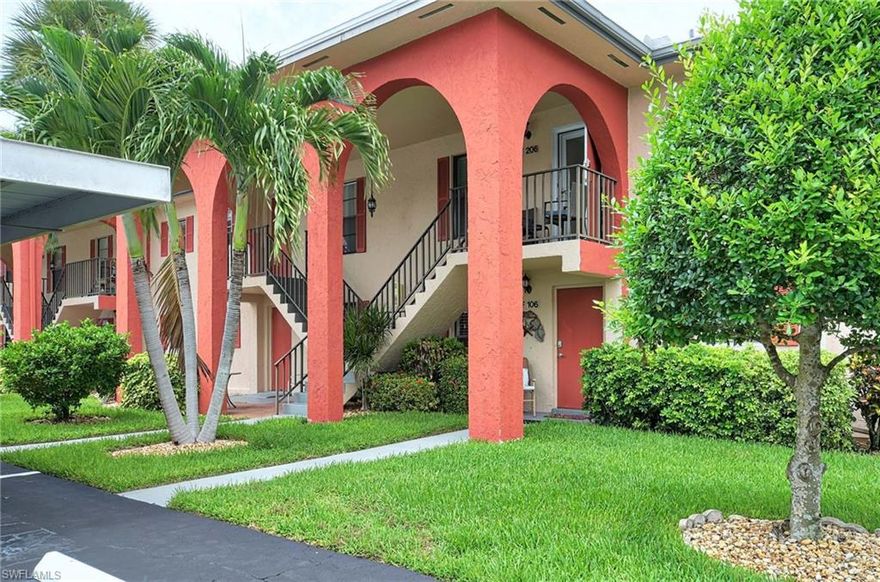 Look at this beautifully updated condominium in a vibrant 55+ community, offering a perfect blend of modern luxury and peaceful waterfront living.  You’ll find a bright, open-concept living space with upgraded luxury flooring that creates a warm and inviting atmosphere as you enter.  The kitchen boasts white cabinets, sleek granite countertops, and high-end stainless steel appliances, perfect for Florida living.  Each bathroom has been carefully updated with new vanities and cabinets to hold your everyday essentials while adding a touch of style.  This home also features a new air conditioner, roof, and newly painted interiors.  Large windows and pocket-style sliding glass doors flood the interior with natural light and provide stunning views of the tranquil lake.  Enjoy your morning coffee or sunsets on the private encased tiled lanai, soaking in the peaceful ambiance and breathtaking scenery.  With its contemporary upgrades and idyllic setting, this condominium is the perfect retreat for those seeking comfort, convenience, and harmonious living.  The home is conveniently located 17 minutes to beautiful Marco Island and 15 minutes to Naples beaches, the world-renowned Crown Jewel, 5th Avenue, and its shops and restaurants.  Paradise awaits you!