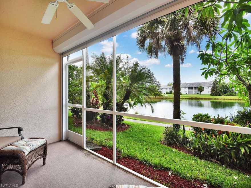 E-Z-2-C!!! You’ll want to see this one first! Ground floor lakefront end-unit with carport in a gated community and a   tranquil lake view in Sapphire Lakes. Spacious and bright, this well maintained condo features wood flooring, walk-in closet and a full inside laundry room. A/C replaced in 2017. Sapphire Lakes is a gated and lushly landscaped community offering 4 pools, tennis, Bocce, barbecue grills and a very active social calendar, all with very low maintenance fees. Just minutes to Olde Naples, the Gulf of Mexico sandy beaches, world class shopping, dining and entertainment. Ready for quick occupancy!