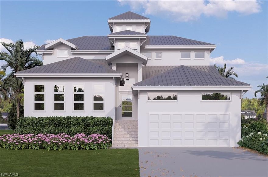 Designed with intention and bathed in coveted southern exposure, this custom-built Gulf-access home offers beautiful all-day natural light and a floor plan that truly lives well. The main level includes a luxurious primary suite, guest bedroom with adjacent full bath, and a dedicated den, while upstairs features a private second primary ensuite and an oversized flex room perfect for a media room, fitness space, or additional living area. Built to FEMA standards with no-bridge boating access, it delivers both peace of mind and waterfront freedom, complete with a private dock and lift — truly boater-ready. The great room impresses with 24-foot ceilings rising to a dramatic 35-foot cupola, complemented by white oak floors, natural stone selections, custom cabinetry, a built-in refrigerator, and top-tier appliances. Outdoors, enjoy a resort-style pool and spa, summer kitchen, and spacious two-car garage. Walk to the Naples Botanical Garden, explore the boardwalk to Sugden Regional Park, enjoy live music, breweries, wine venues, and coffee shops, and be just two miles from Downtown Naples in one of the area’s most exciting waterfront communities.