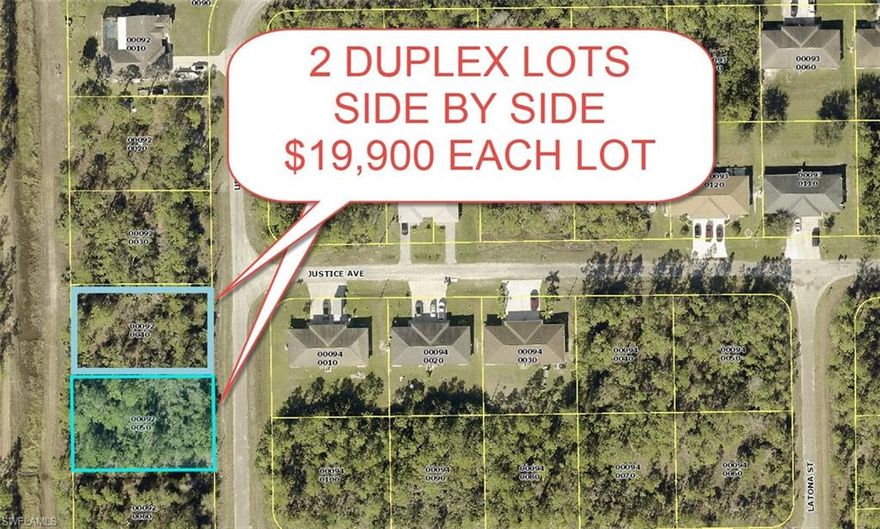 Package of TWO Side by Side  Multi-family residential duplex lots. Great opportunity to build TWO income producing duplexes in in a highly desirable location if Lehigh Acres. Start earning some cash flow ASAP.  These lots are selling fast and there is a limited supply.  Owner is a licensed agent.  Address of second duplex lot for sale is 348/350 Urbana ST, Lehigh Acres, FL 33972. MLS#  221072859