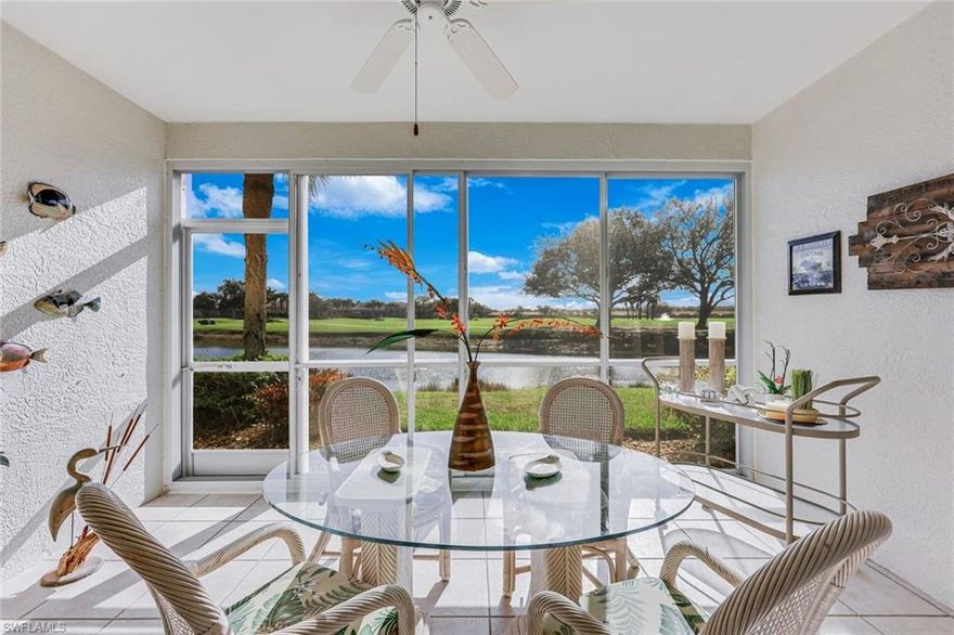 The ultimate Florida lifestyle in this prestigious bundled golf community of Spring Run at The Brooks. This 2-bedroom, 2-bathroom condo has had a recent kitchen update, opening it up to the great room.  You will love the view across the lake to the golf course and clubhouse, beautifully lit at night.  Being a street away from the club offers the convenience of walking to and from the club for activities and dining. The INCLUDED full golf membership allows you access to the Audubon Certified, newly redesigned John Sanford 18-hole golf course, including Visage GPS-equipped golf carts, practice range, and a new modern cart barn. The newly expanded and remodeled 20,000 sq ft clubhouse offers a contemporary dining room, an extensive bar, a fitness center, a library, meeting rooms, a pro shop, and many social activities. Outdoor amenities include a resort-style pool and spa, two ClayTech bocce courts, and four HarTru tennis courts. Memberships at The Commons Club are available, giving you access to the Rookery restaurant, The Beach Club, Pickleball, and more.