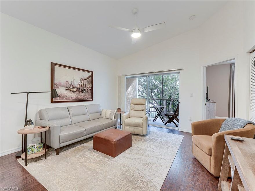 This second-floor home features 3 bedrooms and 2 baths and is located within 3 miles of Ft. Myers Beach. It boasts newer air conditioning, water heater, and appliances, along with a nice open floor plan and vaulted ceilings. The spacious primary suite is separate from the 2nd and 3rd bedrooms, ensuring privacy. All of this is available for under $200,000, with reasonable monthly condo dues. The building is conveniently located across the parking lot from the bridge leading to the pool and amenities, providing you with easy access to enjoy the pool, lakes, and fountains. Bellamar at Beachwalk is a prime location with quick access to Ft Myers Beach, Sanibel, parks, shopping and restaurants. The community is well cared for with newer roof, new gate system and fresh paint in 2026 with the assessment already paid.  This is a fantastic opportunity you won't want to miss!