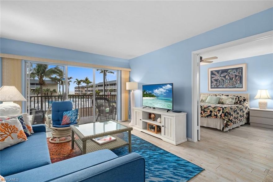 Take a look at this terrific opportunity at the sought after Sanibel Siesta complex! This bright spacious 2BR/2BA condo located on the beach side of Sanibel Island is located on the 2nd floor. This unit is rated as a garden view unity however it does enjoy a partial Gulf view. There are many amenities on the grounds such as additional exterior owner storage, a heated swimming pool, shuffleboard and a grilling area.  The friendly onsite rental management and staff are more than willing to help guide your guests with local recommendations to the area's golf courses, restaurants and shops! Unit 105 is currently enrolled in the onsite rental program where the owners are not restricted to the number of days they are allowed to enjoy their Island getaway. Sanibel Siesta is one of a few complexes on Sanibel Island that allows a minimum of a 3 day stay which could translate into more rental income opportunities for the future owner.