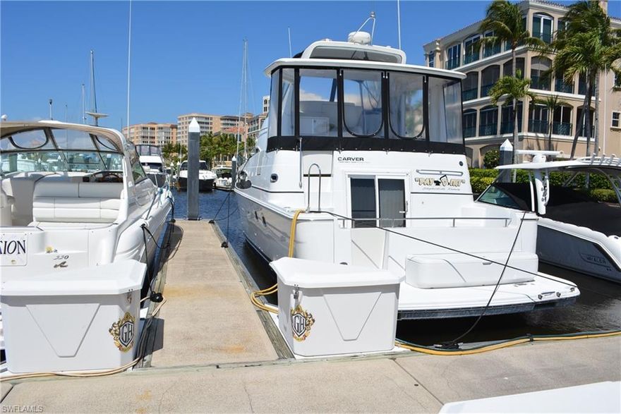48' F-2 will accommodate a boat up to 51'7" with approved variance, maximum beam is 16'9', Condo Association fee $317 a month and includes use of the Marina Center, $100 application fee once, non-residents pay $186 annually to the Master Association for community access. Concrete floating docks with electricity. The marina has a pump out near each slip, a fuel dock with gas and diesel, laundry, showers and full time staff 7 days a week. Most of the stated beam width has been measured by marina staff, some of the beam widths have not been measured so the developer numbers are stated.  The Gulf Harbour Marina is actually on the Intracoastal Waterway about 5 miles to the Gulf Of Mexico.