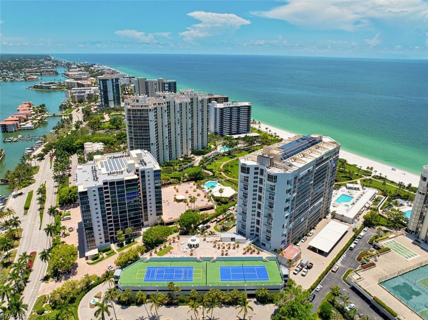Welcome to the Savoy in Parkshore! This rarely available and highly desirable 01 Stack offers breathtaking, unobstructed views of the Gulf of Mexico. Its spacious floor plan boasts over 2,555 square feet of living space, including three bedrooms and three bathrooms, a generous living room and dining room, an eat-in kitchen, and a private in-house laundry room. The expansive master bedroom features ample closet space, dual sinks, and a private en suite bath equipped with a bidet. Both the master and guest bedrooms have their own private screened-in lanai balconies. This property is not only a perfect winter retreat but also a fantastic investment, as the building allows twelve 30-day leases per year. Conveniently located within walking distance of the shops and restaurants at Venetian Village, the building also offers a variety of amenities including a large heated pool and spa, tennis and pickleball courts, a grilling area, fire pit, fitness center, community room, and two sunset decks. This is truly an opportunity not to be missed!