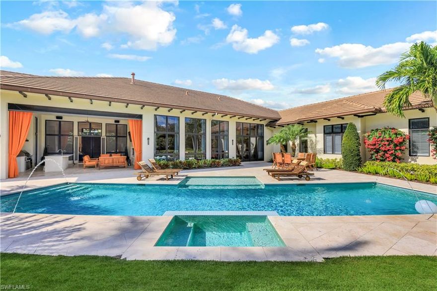 H9097 - A spectacular British West Indies estate home in the sought after community Augusta at Pelican Marsh. The 4700sq ft custom home was designed and built for the owners in 2015. This masterpiece exudes luxury with soaring 14' ceilings, T&G trim and 10" plank European oak flooring. A stunning open concept great room, dining and kitchen with floor to ceiling impact windows open to an equally impressive adjoining outdoor living space overlooking a lap pool and lush landscape. Enjoy a state-of-the art kitchen, butlers pantry with 4 beverage drawers, 2 wine fridges and 2nd dishwasher along with a large dining room with serving station. Retreat to your private ensuite master bedroom wing featuring an oversized marble shower for two and custom built in desk. The guest wing has a dedicated garage, laundry room, and access to the pool and spa. Apart from a generously sized study and powder room, guests will appreciate 3 spacious ensuite bedrooms. No detail has been overlooked in this one of a kind coastal retreat. Automated hurricane screen, Control4 smart home automation, surround sound, see-thru linear fireplace and 3 car garage completes this hard to duplicate luxurious oasis.