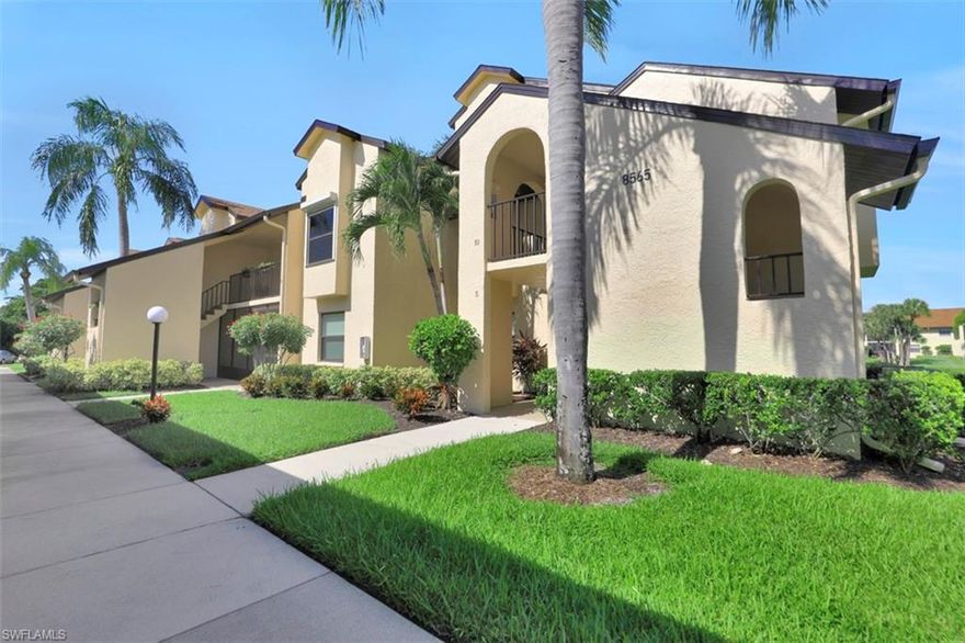 MOTIVATED SELLER!!! Consider this 2 bedroom + Den, 2 bath, 2nd floor, end unit nestled in the lush tropical setting of The Club at Crystal Lake. This freshly painted condo sits lakeside with a gorgeous water/fountain view from the lanai. Not only is there a screened lanai across the back but also an open air porch in the front. The great room is filled with lots of natural light and includes a vaulted ceiling, a galley kitchen and a cozy den. The master bedroom has stylish wainscoting on the walls and a private bath with a walk in shower. With this floor plan, comes an indoor laundry room. Each condo has a separate storage room and an assigned covered parking space. Having been a long term faithful rental, this condo is in need of updating and your own personal touch. The Club at Crystal Lake boasts two heated swimming pools & hot tubs, tennis courts, a walking/jogging path around the beautiful lake, a community room/clubhouse, a fishing pier and affordable HOA Fees. It is in close proximity to Lakes Park, casual & fine dining restaurants, the white sandy beaches, Bell Tower Mall, FSW Airport, Healthpark and the spring training facilities for the Minnesota Twins and Boston Red Sox.