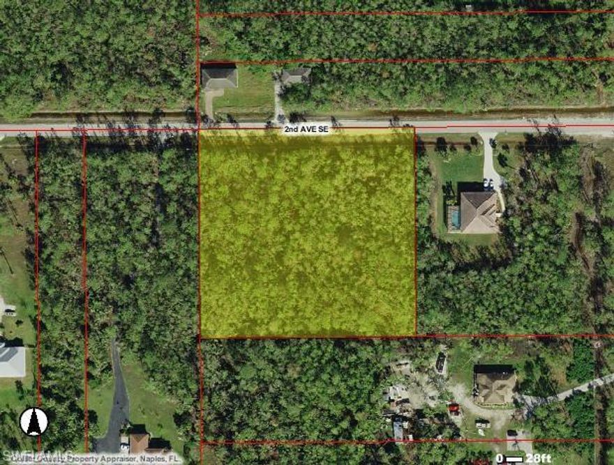 This vacant property is an unusual shape for Golden Gate Estates, as it is square, with dimensions of 339' frontage by 331' sides. It consists of 2.58 acres and could be assembled with the large pool home on the corner of Desoto Blvd S and 2nd Ave SE. 4540 2nd Ave SE. creating a 5 acre parcel. Or this lot could be sold separately. It is one of the largest lots in this established area of estates and is on a paved road with electric available. The home is located on the corner lot on DeSoto and 2nd Ave. SE. The home is extremely nice with 2,015 sq ft under air, with a large pool home with screen enclosure. It is being sold separately for $395,000. Purchasing these two properties together would give you the ability to create a spacious 5 acre estate with two large contiguous  properties.