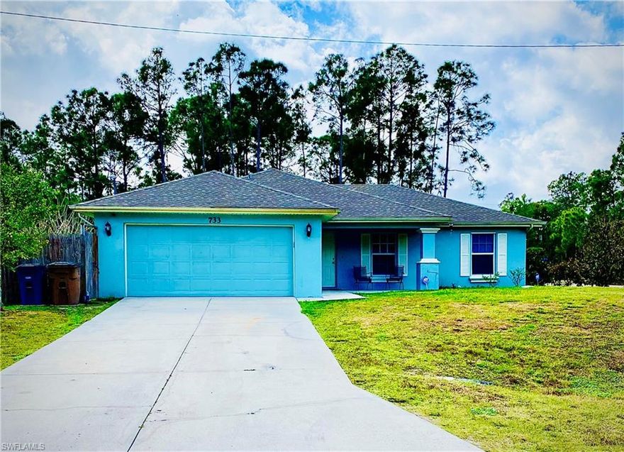 Very well maintained and taken care of 3/2 concrete block construction with open floor plan. Nearly a THIRD OF AN ACRE on an oversized corner lot. Split bedrooms, cathedral ceilings, screened back porch lots of fruit trees (Citrus, Mango, Avocado, Lychee, Sugar Apple, etc.)and a 2 car garage. Tile floor throughout. New roof in 2017, new water heater in 2020, well maintained Rheem A/C.  Back yard is fully fenced and very private. Lots of room for large pool and room on side yard for boat.  Very quiet neighborhood with low traffic yet close enough to main roads to get to work quickly. About 6 blocks from SR-82 Which means you can drive down make a right towards I-75, Ft Myers and the Cape, or turn left and a quick drive to Corkscrew Rd where you can make your way to Estero and south towards Naples.  Owner occupied. Need at least a prior day notice to schedule showing.