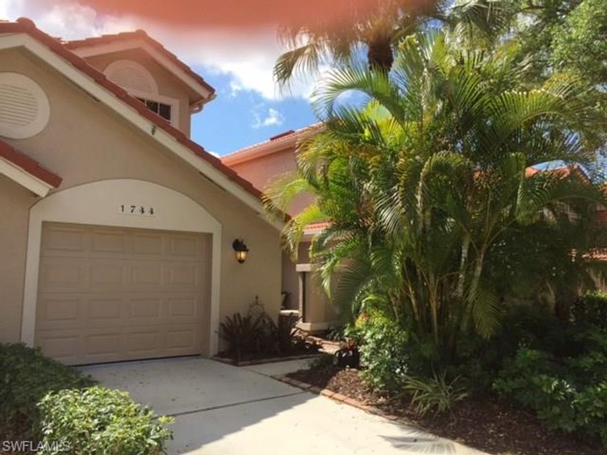 Enclave of 20 villas on private cul-de-sac in marvelous Monterey, one of Naples' most popular 24/7 guard-gated communities with great amenities and atmosphere.  Terrific central location off Orange Blossom Drive with sought-after schools, convenient to upscale Mercato and Waterside just two miles to beaches.  This well-maintained two-story villa offers three bedrooms PLUS loft/den, two and a half baths, light and bright great room concept with soaring ceilings.  Fans throughout.  Desirable entry courtyard for casual entertaining.  Southern exposure from screened lanai overlooking lake and clubhouse.  Extensive club renovation will be complete summer of 2017.  Pet friendly!
