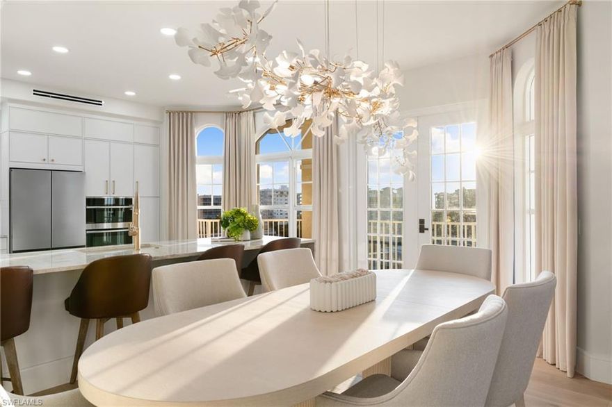 The moment the private elevator opens into this penthouse, it’s immediately clear this residence is extraordinary. PH-1 has been fully re-envisioned from top to bottom and is offered turnkey, fully furnished in a sophisticated, timeless aesthetic—serene, intentional, and quietly luxurious.

Professionally designed and furnished by LivingStyles Interiors & Design, Marco Island, every detail reflects thoughtful craftsmanship. Custom white oak flooring flows throughout the main living areas and guest bedrooms, while the primary suite is finished with tailored carpeting, creating a retreat-like atmosphere. Expansive walls of glass fill the home with natural light and open to a wraparound balcony with breathtaking Gulf views and near-360-degree vistas of Marco Island. Soaring 10-foot ceilings and elegant 8-foot doorways amplify the sense of space, light, and refined architectural detail, while every room offers stunning island views.

The kitchen balances beauty and function, with handcrafted cabinetry throughout, an oversized island with leather bar seating, and a custom built-in bar with dual wine refrigerators, creating an effortless flow for entertaining.

The penthouse offers three generously sized bedrooms, including two king suites and a guest room with two queen beds, and three and a half baths. The primary bath features porcelain tile flooring and a custom rain shower with ADA-friendly thresholds. The powder bath showcases an inlaid marble mosaic wall and sculptural soapstone sink.

Additional features include solid wood carpentry, automatic hurricane shutters, all-new HVAC ductwork and unit, a new water heater, and a private one-car garage. Residents enjoy a heated pool, clubhouse with fitness center, and boat slips available for lease.

This penthouse is more than a home—it’s an experience. Every detail, from the expansive ceilings to the soaring doorways, invites you to linger, entertain, and unwind in unparalleled comfort. Step inside and discover a home where every room captures stunning island views, elegance meets ease, and the beauty of Marco Island becomes part of your everyday life—a rare opportunity to embrace the elevated island lifestyle you’ve been dreaming of.