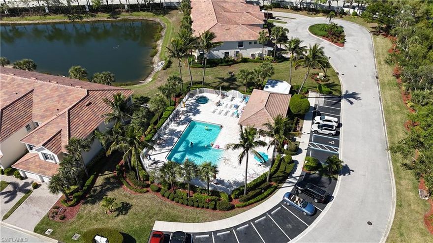 Welcome to the crown jewel of Majestic Palms. PRIVACY, PRIVACY, PRIVACY... This second floor end unit is perfectly located at the end of the road with views of the mature lush landscaping and tranquil pond. Enjoy the expansive open great room with high vaulted ceilings, formal dining and gourmet kitchen with granite countertops, white appliances, breakfast bar and dinette. Enjoy morning coffee or a meal in the spacious enclosed lanai. Luxurious primary suite boast vaulted ceilings, spacious bath with walk-in-shower and walk-in-closet. Additional bedroom, bath and den/office for family and friends. Spacious finished 1 car garage and rare extra long driveway that can accommodate 4 cars. Hurricane roll down shutters on all windows for peace of mind. Majestic Palms offers a plethora of amenities including pool, hot tub, BBQ, grills and a gated entrance. Located minutes from both Fort Myers beach and Sanibel Island. Ideally located near many shopping and dining options. Don't miss out on this incredible opportunity to live in paradise at Majestic Palms.