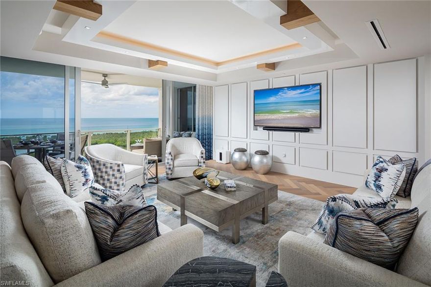 Mystique is the newest high-rise luxury building in Pelican Bay, overlooking the majestic waters of the Gulf of Mexico. Prepare to be captivated by the breathtaking views and enchanting sunsets from the 15th floor of this prestigious building. Designed by Collins and DuPont Design Group in coastal blues and whites and featuring custom-designed Cambria radius bar with agate semi-precious stone lighted backsplash, silk Phillip Jeffries wallpapers, white kitchen with Carrara marble countertops, Wolf and Sub-Zero appliances, Legno Bastone herringbone wood floors, and beautiful custom finishes throughout. Experience the convenience of 24/7 concierge services, making every day feel like a vacation. Located in the prestigious Pelican Bay community, you will have access to a variety of resort-style amenities including private beach access with beachfront dining, beach club, tennis courts, fitness and community center, miles of walking and bike paths, and more. Centrally located and within short distance of Artis-Naples and Waterside Shops. This is more than a home; it's a lifestyle.